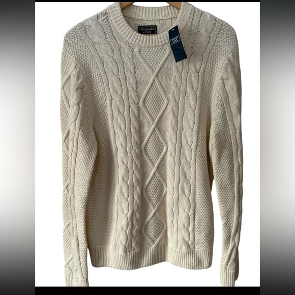 Abercrombie & Fitch Other - Abercrombie & Fitch Mens Lagenlook Cable Knit Sweater Wool Blend Fisherman Ivory